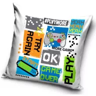 Gamer Try Again párna, díszpárna 40 x 40 cm