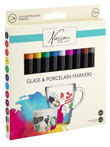 Színes Nassau üveg és porcelánfestő filctoll 12 db-os