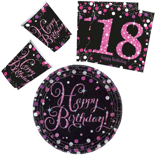 Happy Birthday Pink 18 party szett 32 db-os 23 cm-es tányérral