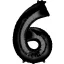 Fekete Black óriás szám fólia lufi 6-os, 86x55 cm