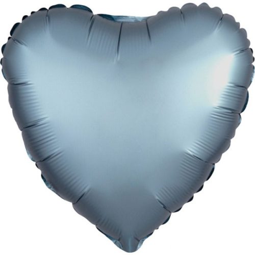 Szatén Steel Blue szív fólia lufi 43 cm