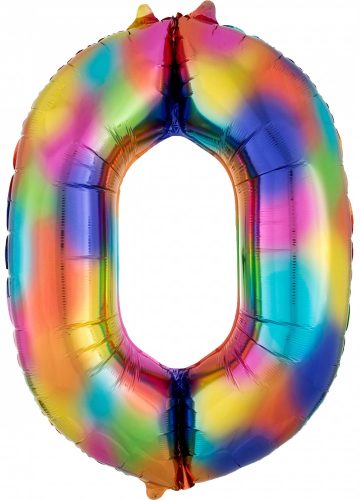 Rainbow óriás szám fólia lufi 0-ás, 88x63 cm