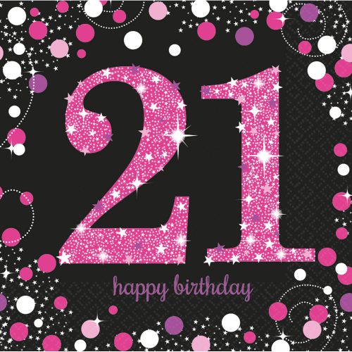 Happy Birthday 21 Pink szalvéta 16 db-os 33x33 cm