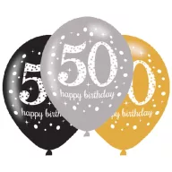   Happy Birthday 50 Gold léggömb, lufi 6 db-os 11 inch (27,5 cm)