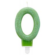 Színes Green csillogó tortagyertya, számgyertya 0-ás