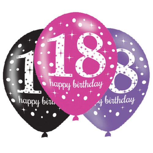 Happy Birthday 18 Pink léggömb, lufi 6 db-os