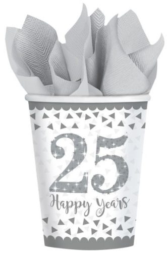 25. Anniversary, Házassági évforduló papír pohár 8 db-os 266 ml