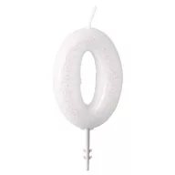 Fehér White csillámos gyertya 0-ás 6,5 cm
