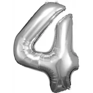 Ezüst Silver óriás szám fólia lufi 4-es, 86x66 cm