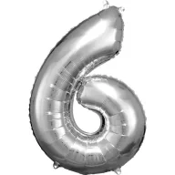 Ezüst Silver óriás szám fólia lufi 6-os, 86x58 cm