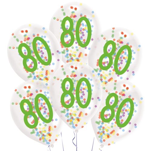 Happy Birthday 80 Droplets konfettivel töltött léggömb, lufi 6 db-os 11 inch (27,5 cm)