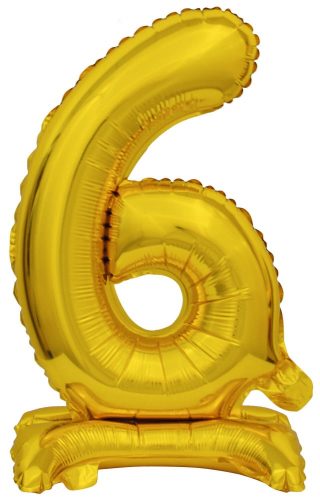 Gold, Arany mini 6-os szám fólia lufi talppal 38 cm