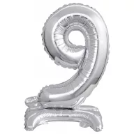 Ezüst Silver mini 9-es szám fólia lufi talppal 38 cm