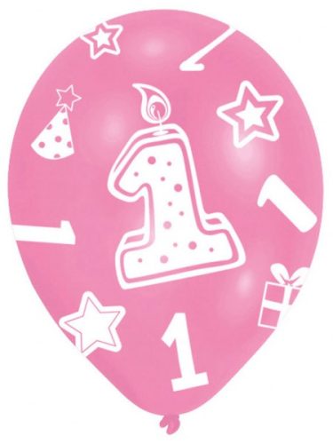 Első születésnap Pink léggömb, lufi 6 db-os 11 inch (27,5 cm)