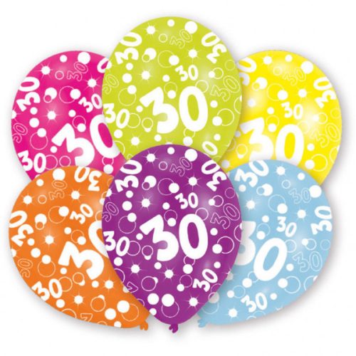 Happy Birthday 30 Colorful léggömb, lufi 6 db-os 11 inch (27,5cm)