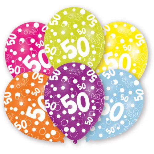 Happy Birthday 50 Colorful léggömb, lufi 6 db-os 11 inch (27,5cm)