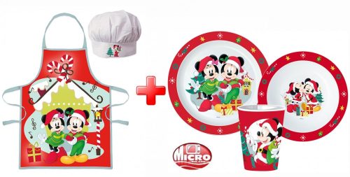 Disney Minnie and Mickey Karácsonyi kötény és műanyag étkészlet szett