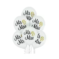 Esküvő Mr & Mrs léggömb, lufi 6 db-os 12 inch (30cm)