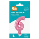 Rózsaszín 6-os Pink szám fólia lufi tortára 13 cm