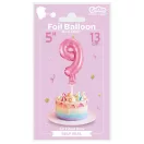 Rózsaszín 9-es Pink szám fólia lufi tortára 13 cm