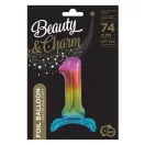 Színes Rainbow 1-es szám fólia lufi talppal 74 cm