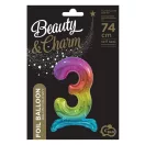 Színes Rainbow 3-as szám fólia lufi talppal 74 cm