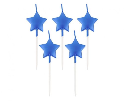 Metallic Blue Star, Kék csillag tortagyertya, gyertya szett 5 db-os