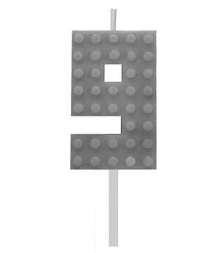 Építőkocka 9-es Grey Blocks tortagyertya, számgyertya