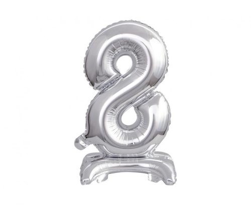Ezüst B&C Silver mini 8-as szám fólia lufi talppal 38 cm