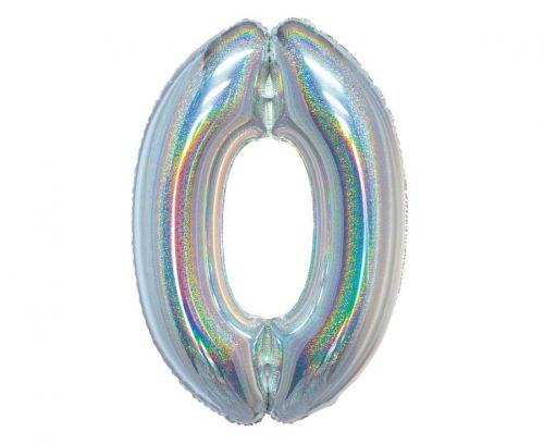Holographic Silver, Ezüst 0-ás szám fólia lufi 76 cm