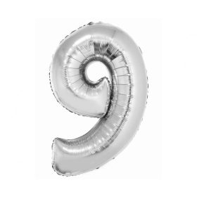 Ezüst 9-es Silver szám fólia lufi 76 cm