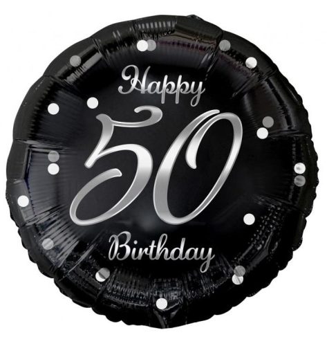 Happy Birthday 50 B&C Silver fólia lufi 36 cm