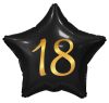 Fekete Happy Birthday 18 Black csillag fólia lufi 44 cm