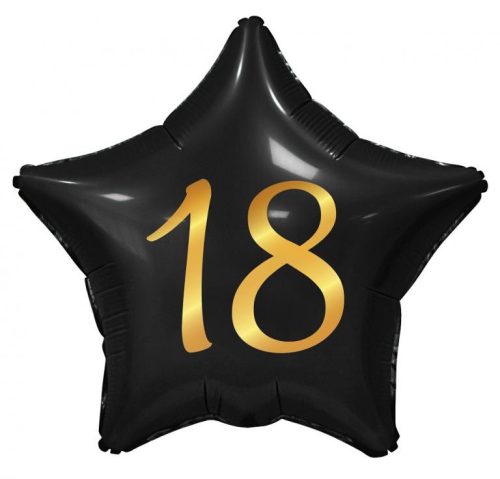 Fekete Happy Birthday 18 Black csillag fólia lufi 44 cm