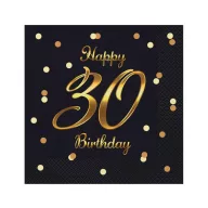 Happy Birthday 30 B&C Black-Gold szalvéta 20 db-os 33x33 cm
