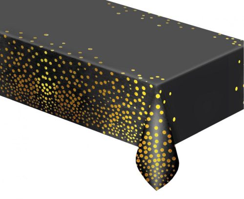 Black Gold Dots, Fekete fólia asztalterítő 137x183 cm