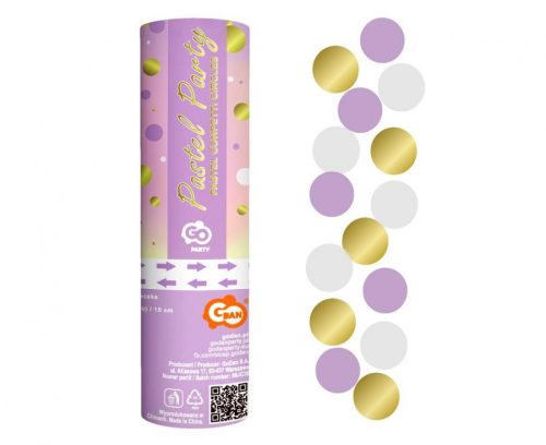 Gold-Lilac-White, Arany-Lila-Fehér konfetti kilövő 15 cm