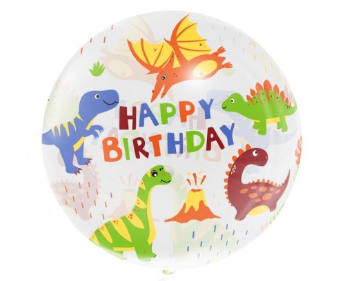 Dinoszaurusz Aqua Happy Birthday gömb fólia lufi 46 cm
