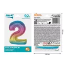 Színes 2-es Rainbow szám fólia lufi 92 cm
