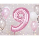 Rózsaszín 9-es Light Pink szám fólia lufi 92 cm