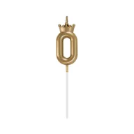Arany Champagne Crown 0-ás számgyertya, tortagyertya 6 cm