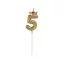 Arany Champagne Crown 5-ös számgyertya, tortagyertya 6 cm