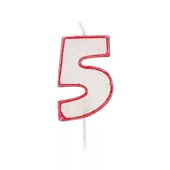   Piros körvonalas Red Outline Glitter 5-ös számgyertya, tortagyertya