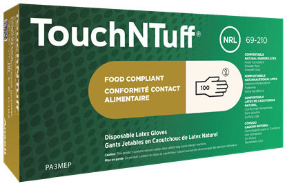 TouchNTuff® 69-210 eldobható Latex kesztyű 7,5-8 (M-es) 100 db-os