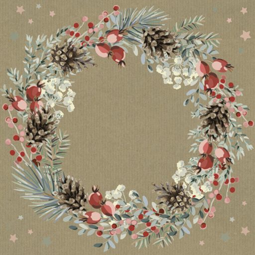Karácsonyi Wreath on Kraft szalvéta 20 db-os 33x33 cm