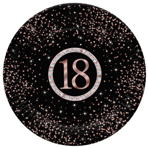 Happy Birthday 18 Rose Gold papírtányér 8 db-os 22,7 cm
