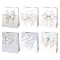   Fehér Bow papír ajándéktasak, ajándékzacskó 19x23x10,5 cm