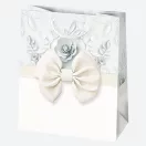Fehér Bow papír ajándéktasak, ajándékzacskó 19x23x10,5 cm