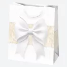 Fehér Bow papír ajándéktasak, ajándékzacskó 19x23x10,5 cm