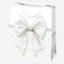 Fehér Bow papír ajándéktasak, ajándékzacskó 19x23x10,5 cm